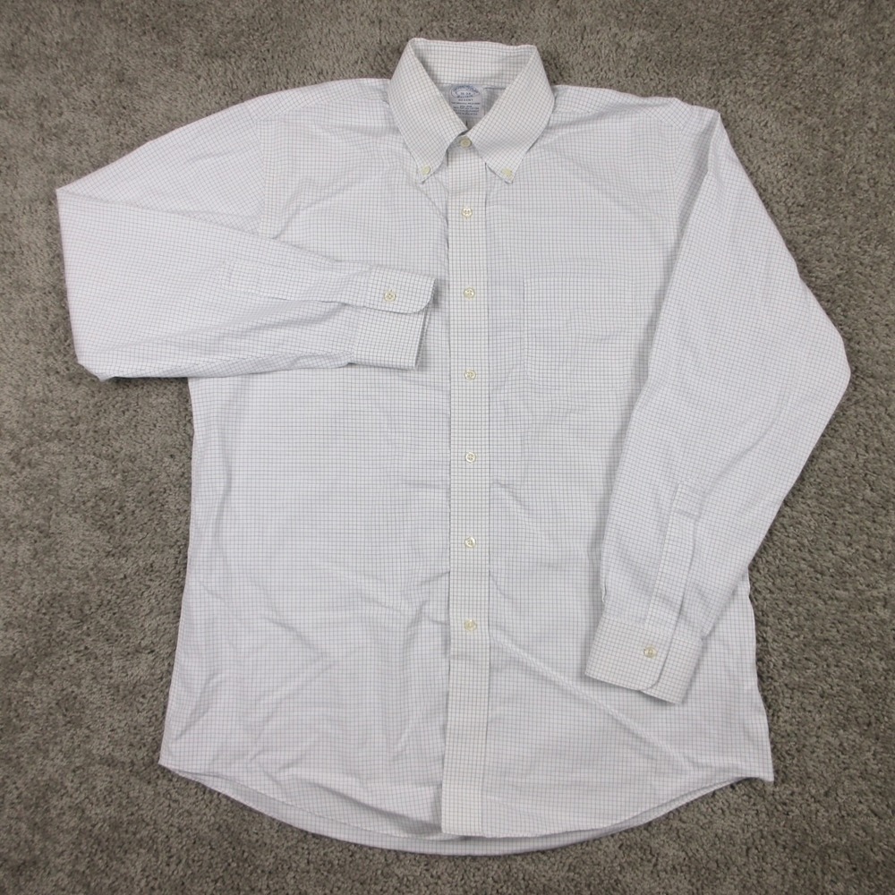 Brooks Brothers Shirt Mens L 16 34 White Check Regent Non Iron Dress Button Up